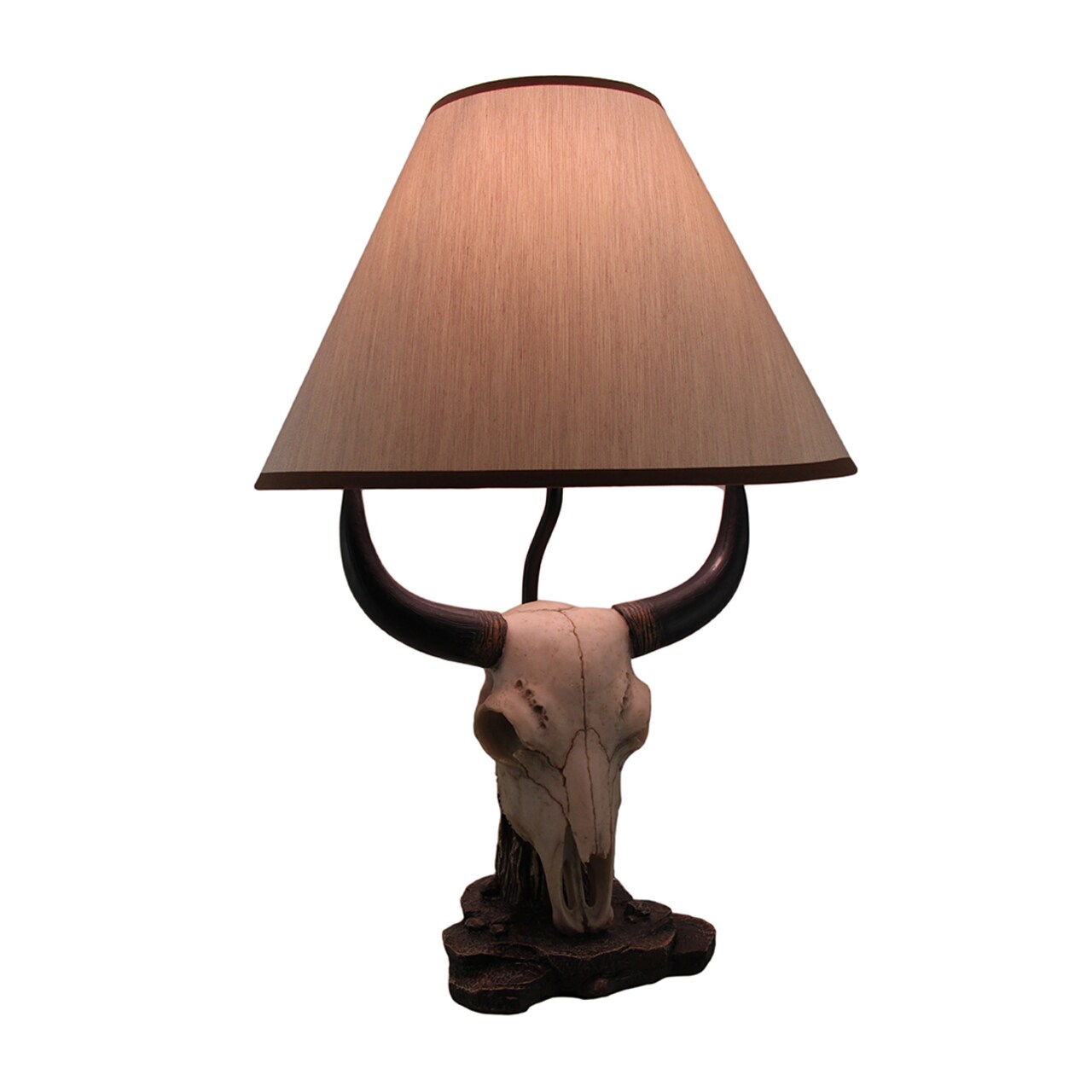 Cattle Ranch Decorative Steer Skull Table Lamp with Beige Fabric Shade
